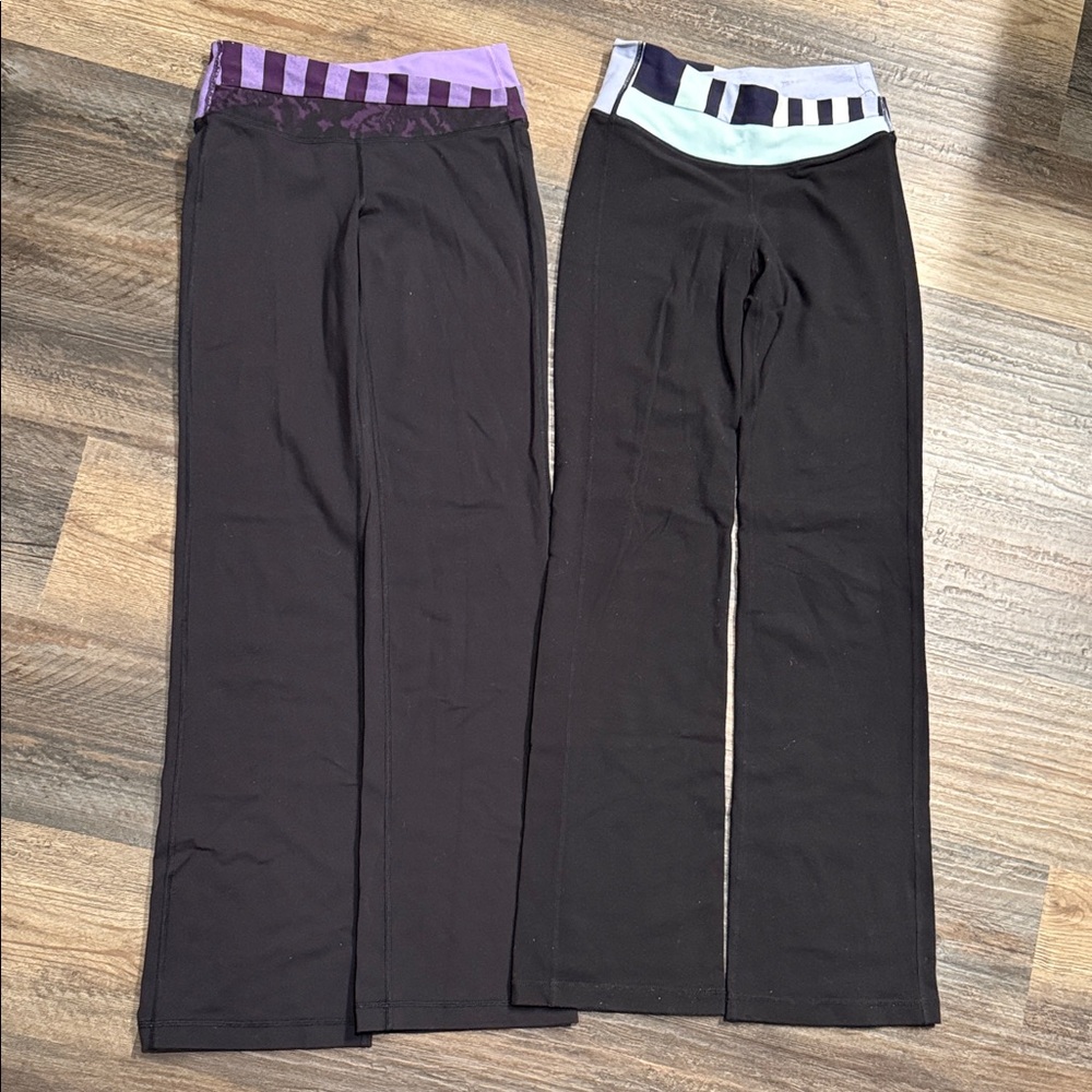 Black Lululemon Yoga Pants with Striped Waistband